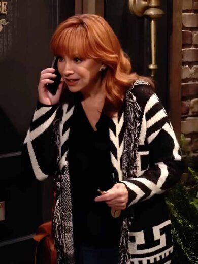 Happy’s Place S2 Reba McEntire Geometric Print Fringe Cardigan