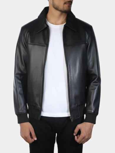 Men’s Xander Black Leather Bomber Jacket